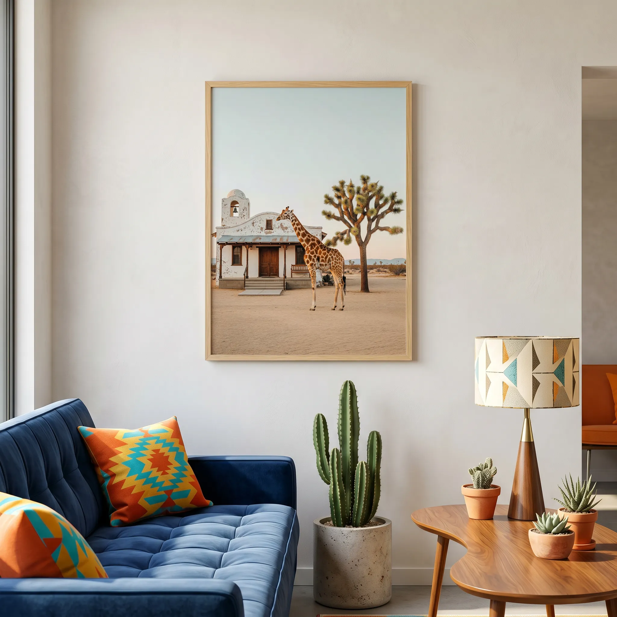 Desert giraffe wall art image 3 with a giraffe in an open desert setting with sculptural forms, neutral light, and quiet cinematic depth