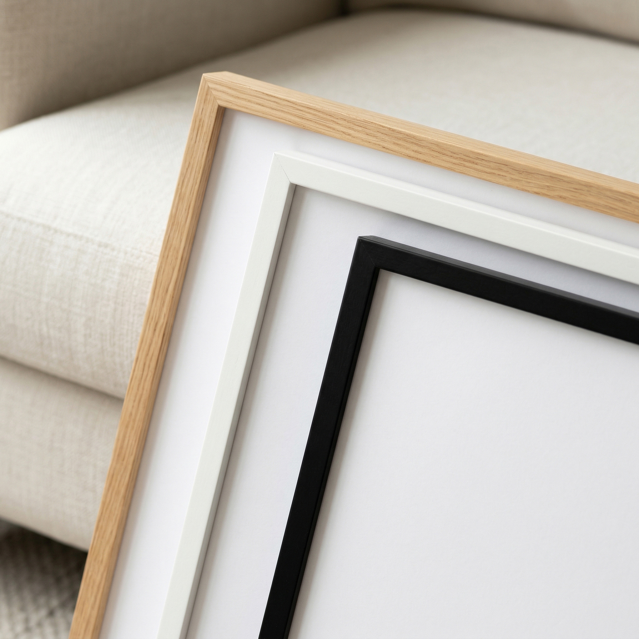 Natural oak, white, and black picture frames for Palm Springs Decor prints