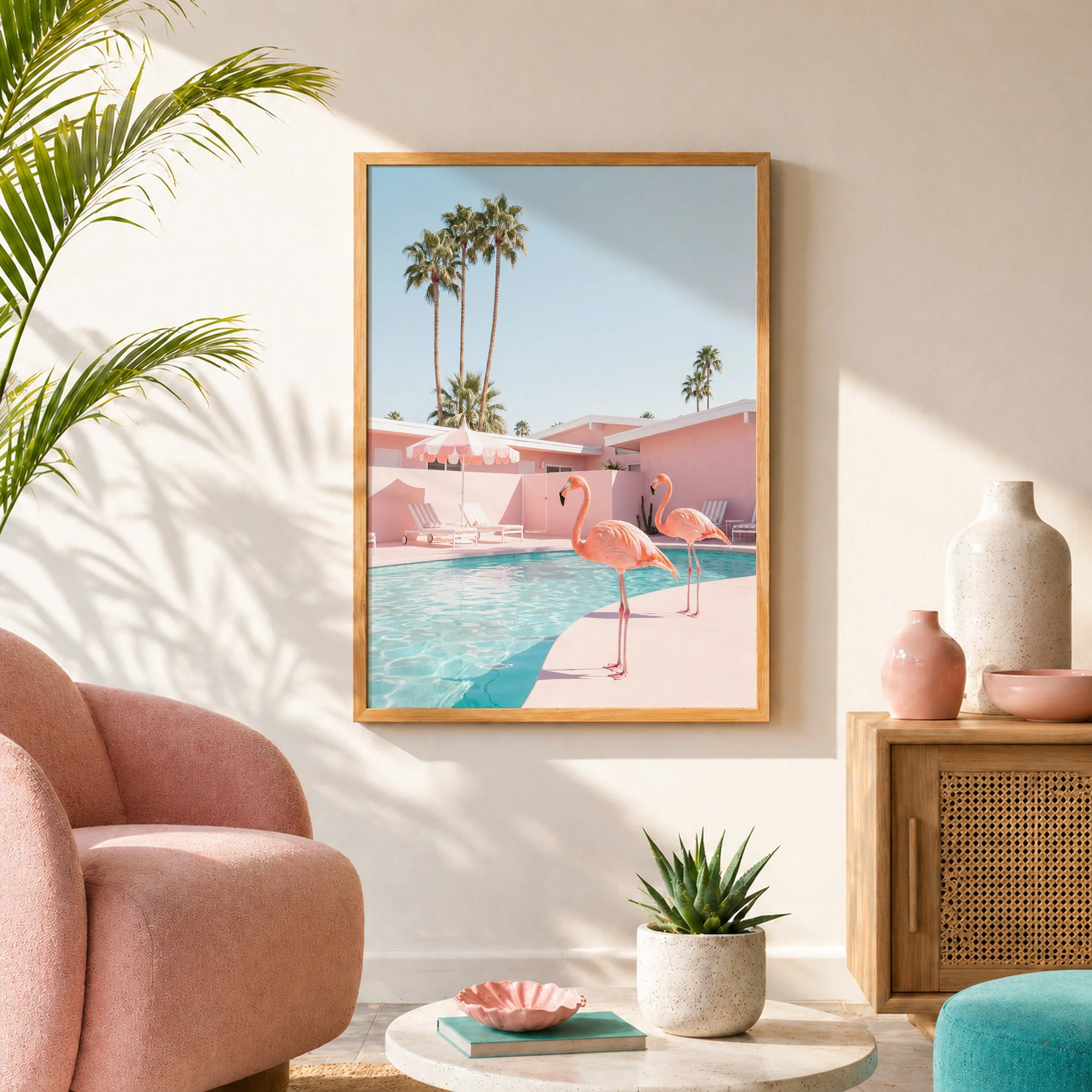 Detail of flamingo pink pool wall art
