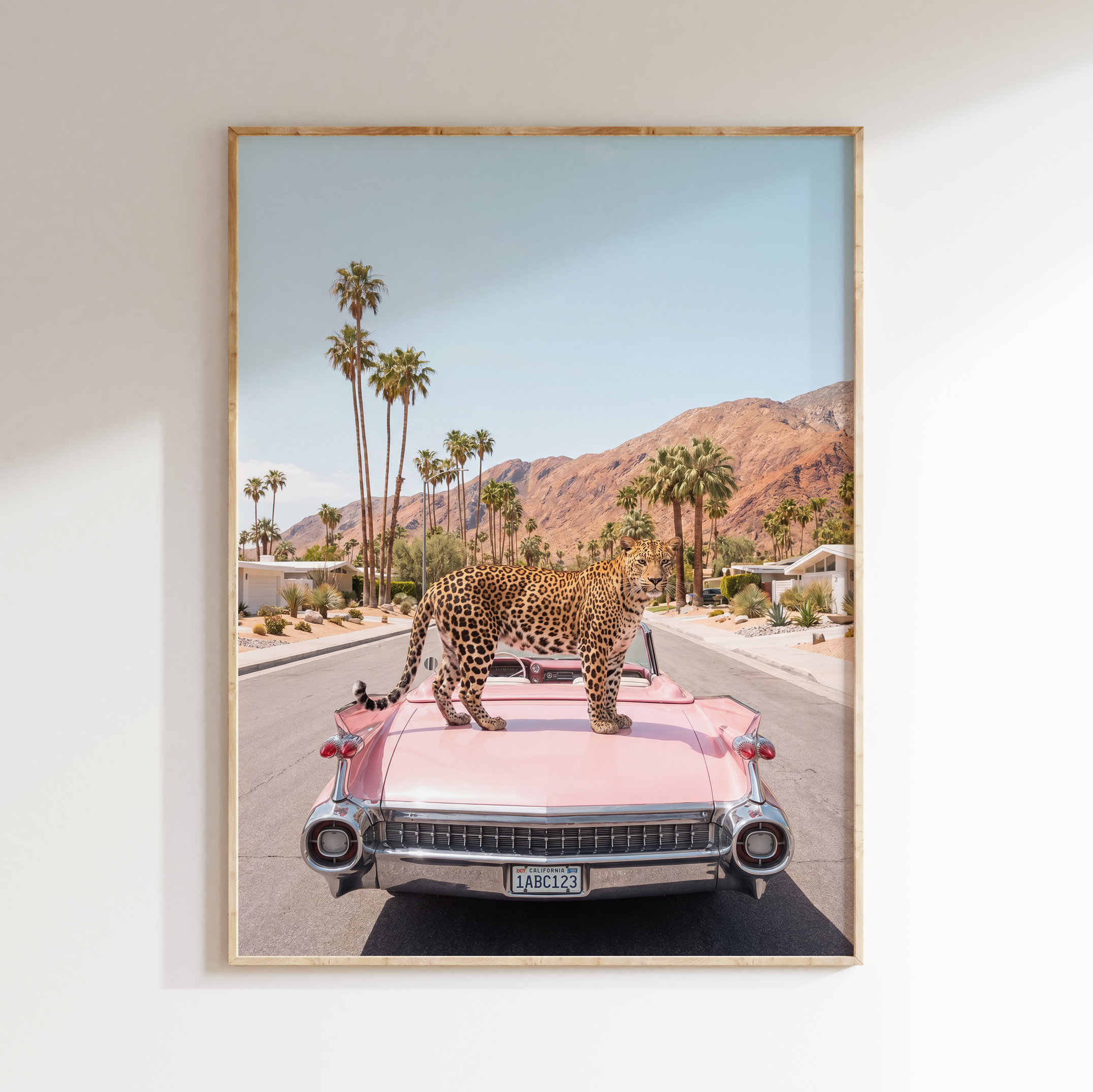 Leopard on Pink 1959 Cadillac Eldorado wall art