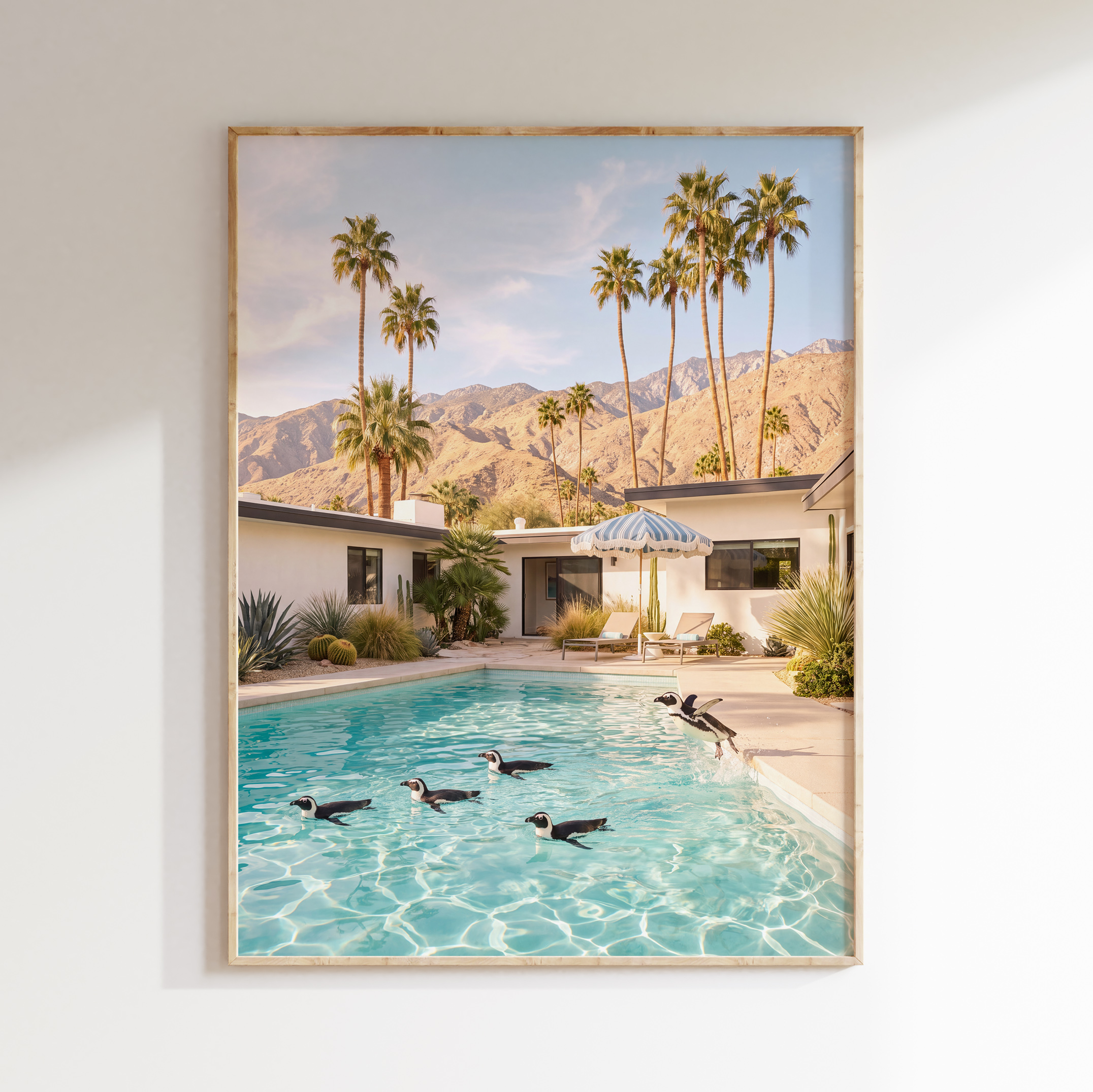 Penguins Swimming at Palm Springs Pool — Poolside Vibes wall art